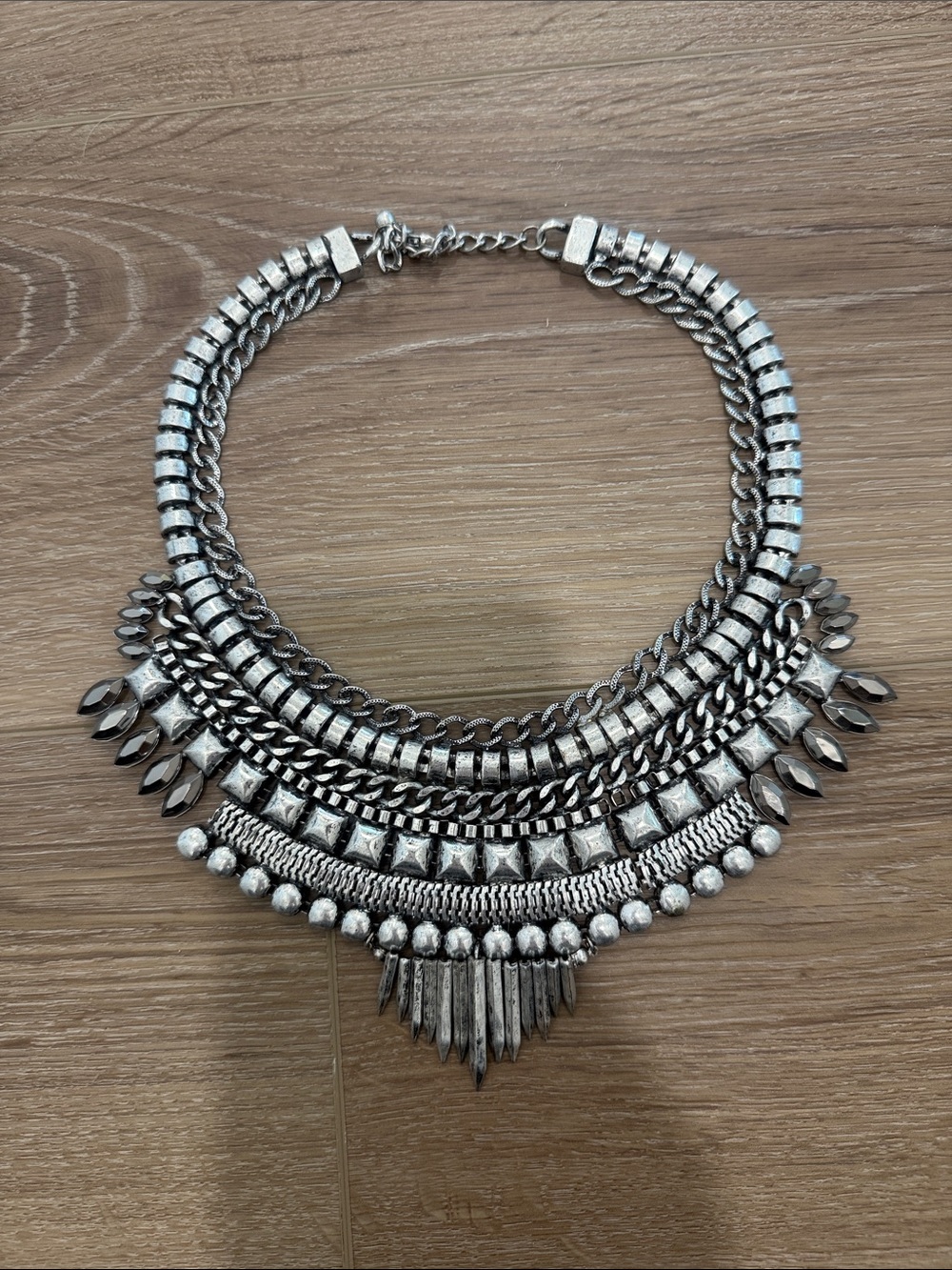 Statement Multi-Row Silver Necklace - Women Jewelry adjustable length